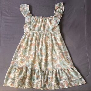 Juniors Floral Ruffle-Trim Fit‎ & Flare Dress Size L Blu Pepper
